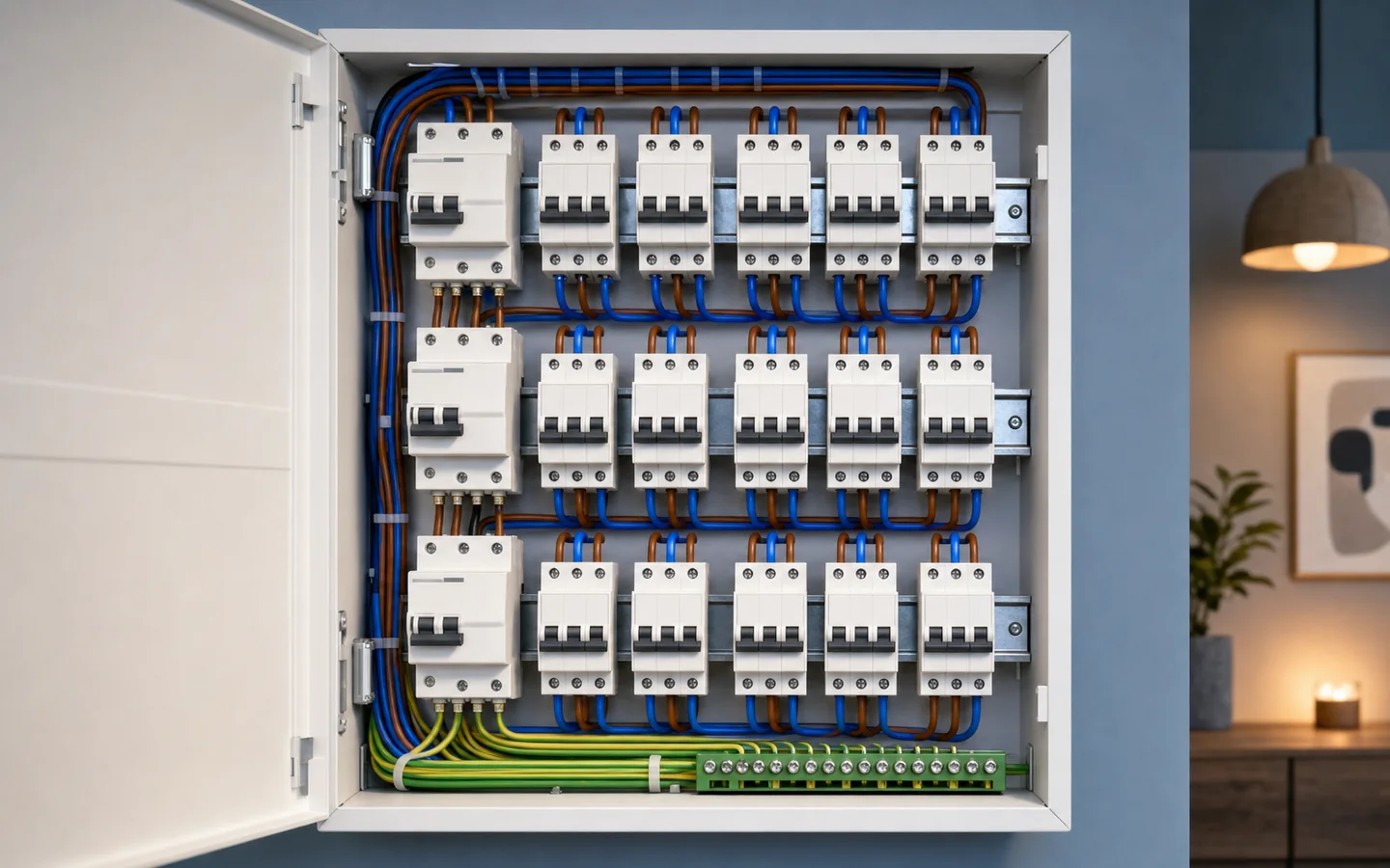Tableau electrique francais avec disjoncteurs bipolaires 2P